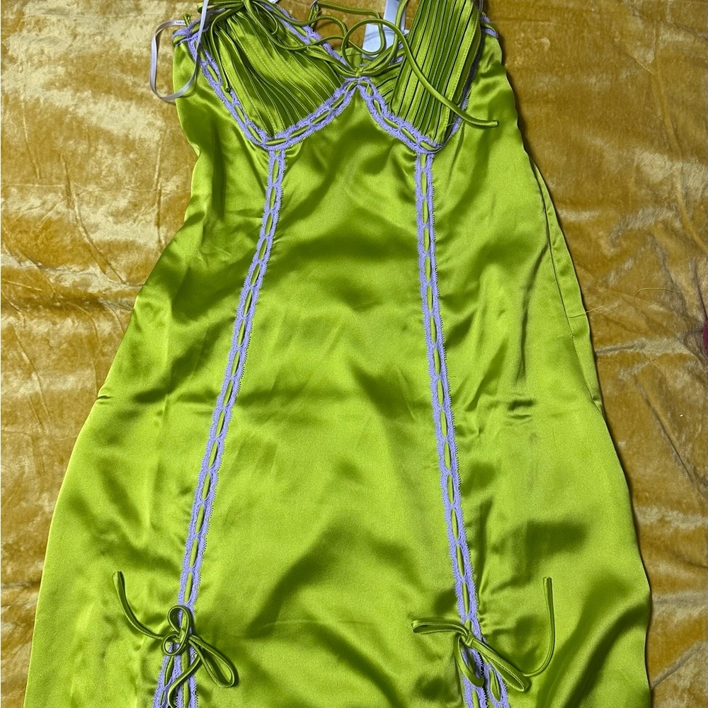 Betsey Johnson x Forever 21 Vibrant Green Satin Dress with Lavender Accents